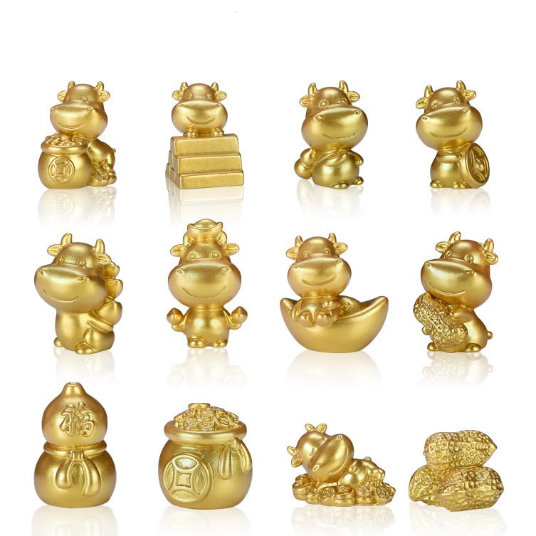 Miniture Fairy Garden Accessories Supplies Resin Gold Cattle Kids Toys Pot Bonsai Miniature Garden Terrariums Fairy Garden Animals Figurine Kits Items Decoration Cartoon Table Ornaments